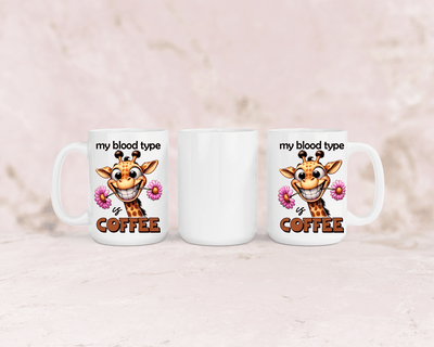 Tasse mit niedlicher Giraffe und dem Spruch My blood type is Coffee