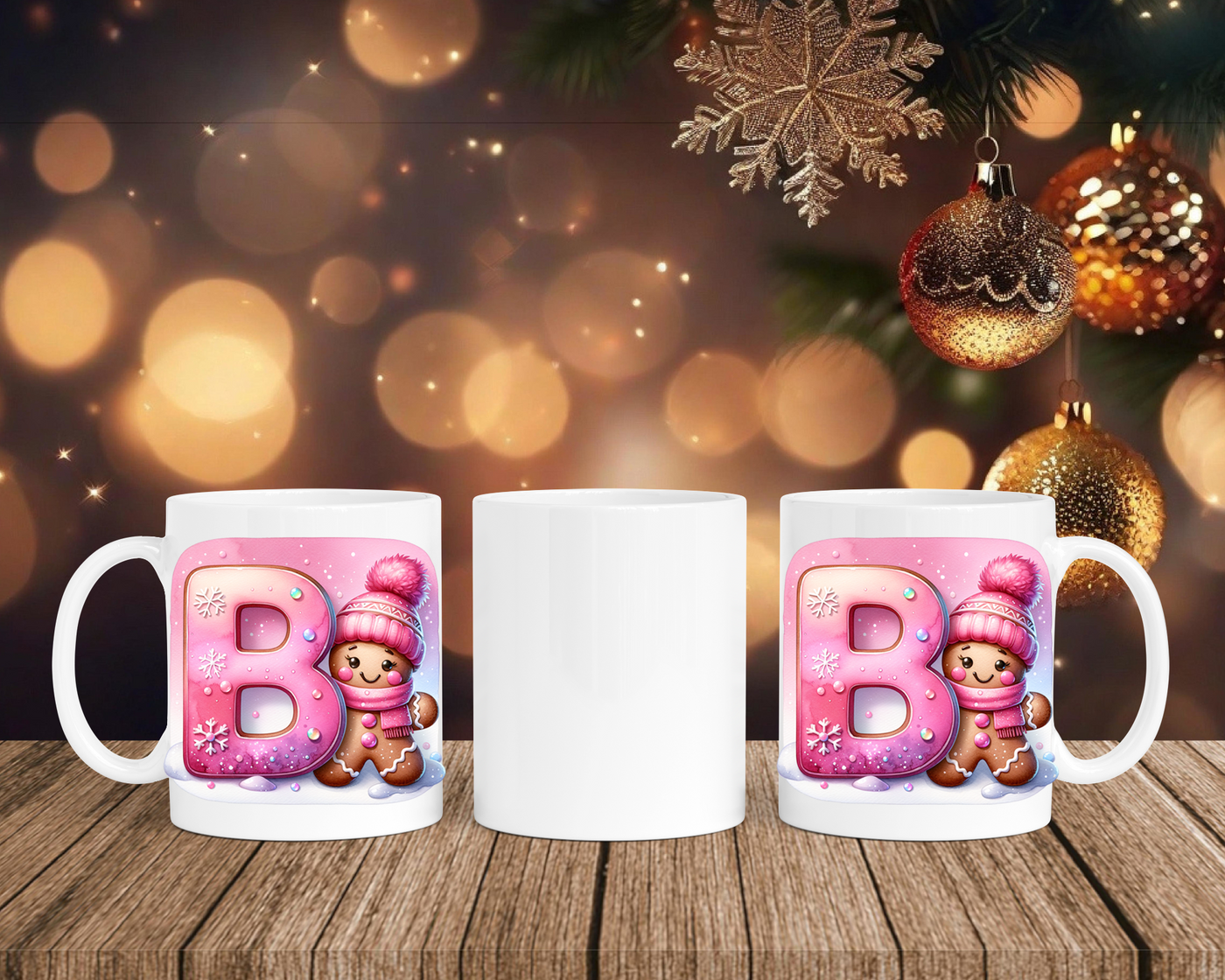 Personalisierte Keramik-Tasse in Weiß-mit Lebkuchen Pink-Alphabet & Namen