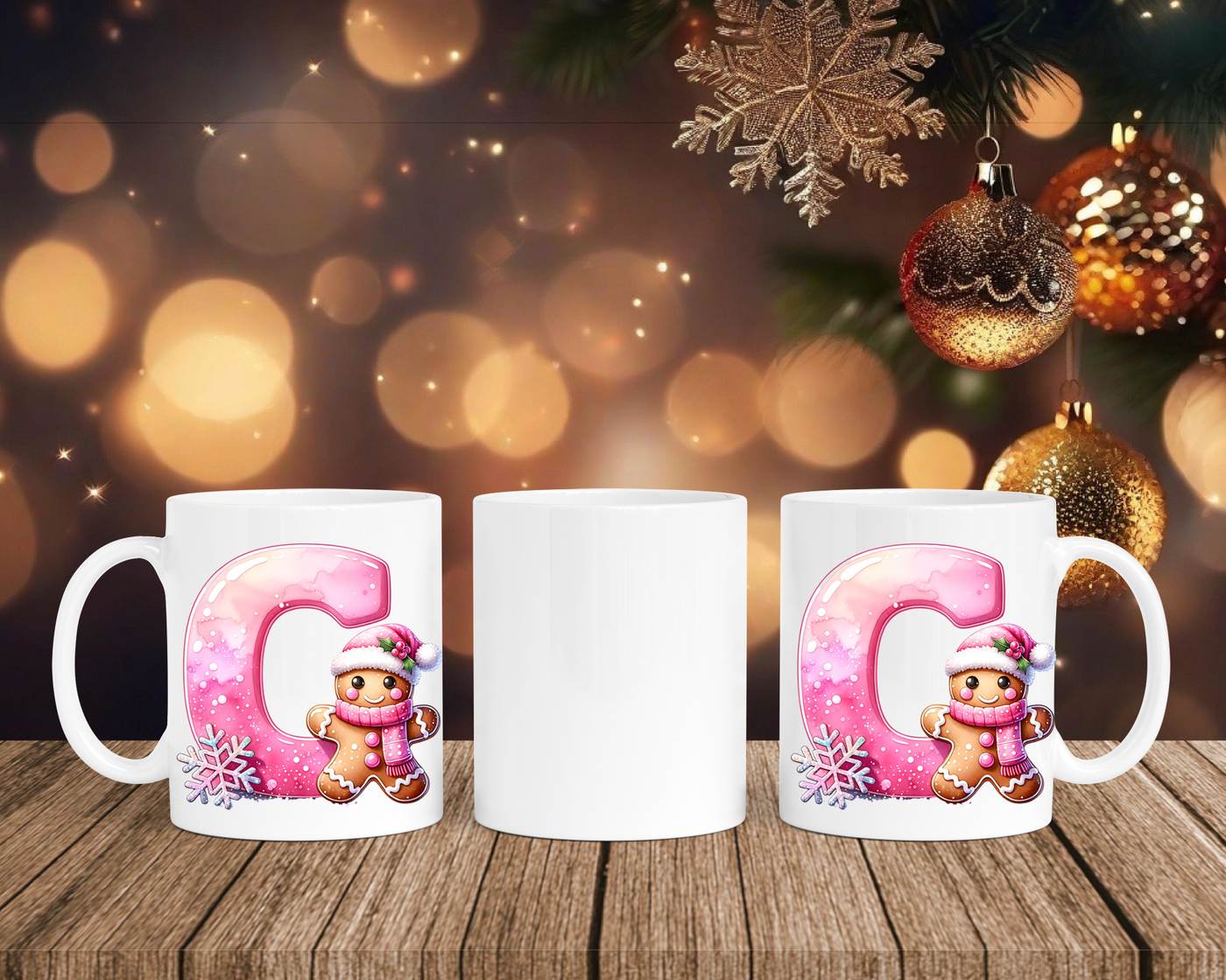 Personalisierte Keramik-Tasse in Weiß-mit Lebkuchen Pink-Alphabet & Namen