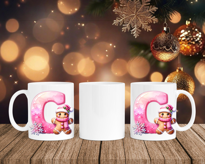 Personalisierte Keramik-Tasse in Weiß-mit Lebkuchen Pink-Alphabet & Namen