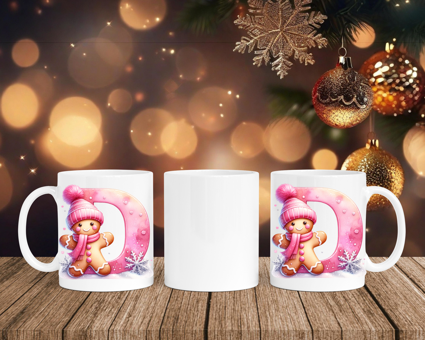 Personalisierte Keramik-Tasse in Weiß-mit Lebkuchen Pink-Alphabet & Namen