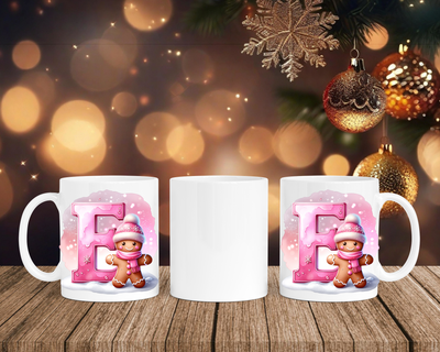 Personalisierte Keramik-Tasse in Weiß-mit Lebkuchen Pink-Alphabet & Namen