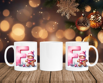 Personalisierte Keramik-Tasse in Weiß-mit Lebkuchen Pink-Alphabet & Namen