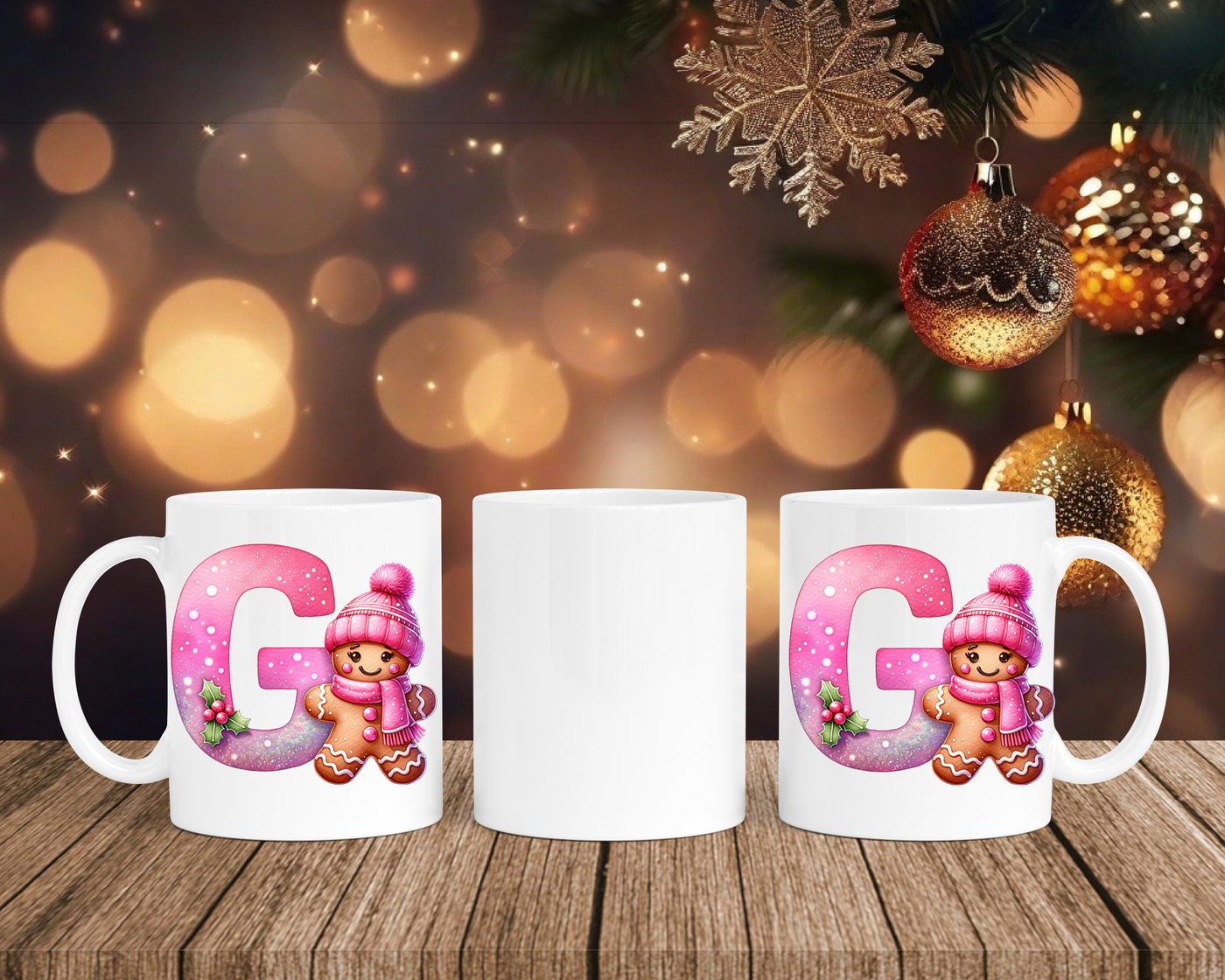 Personalisierte Keramik-Tasse in Weiß-mit Lebkuchen Pink-Alphabet & Namen