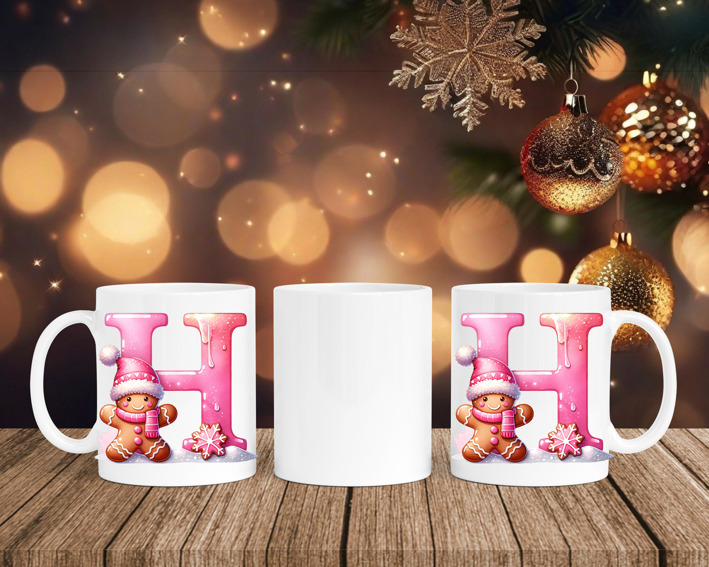Personalisierte Keramik-Tasse in Weiß-mit Lebkuchen Pink-Alphabet & Namen