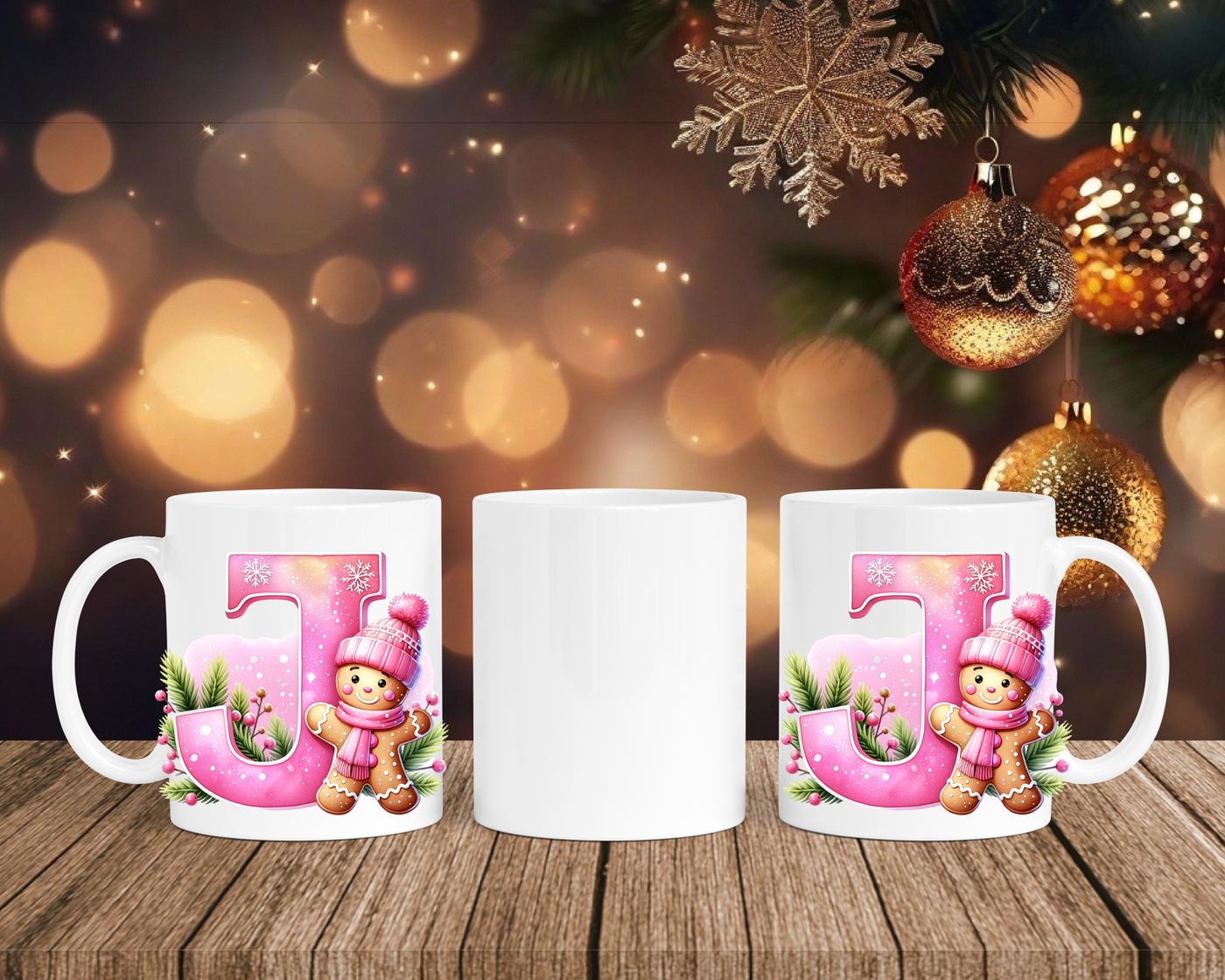 Personalisierte Keramik-Tasse in Weiß-mit Lebkuchen Pink-Alphabet & Namen