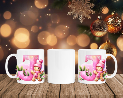 Personalisierte Keramik-Tasse in Weiß-mit Lebkuchen Pink-Alphabet & Namen