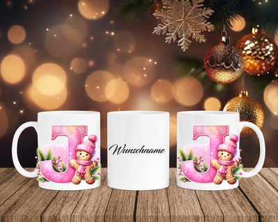 Personalisierte Keramik-Tasse in Weiß-mit Lebkuchen Pink-Alphabet & Namen
