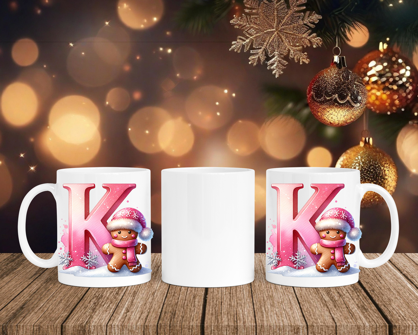 Personalisierte Keramik-Tasse in Weiß-mit Lebkuchen Pink-Alphabet & Namen