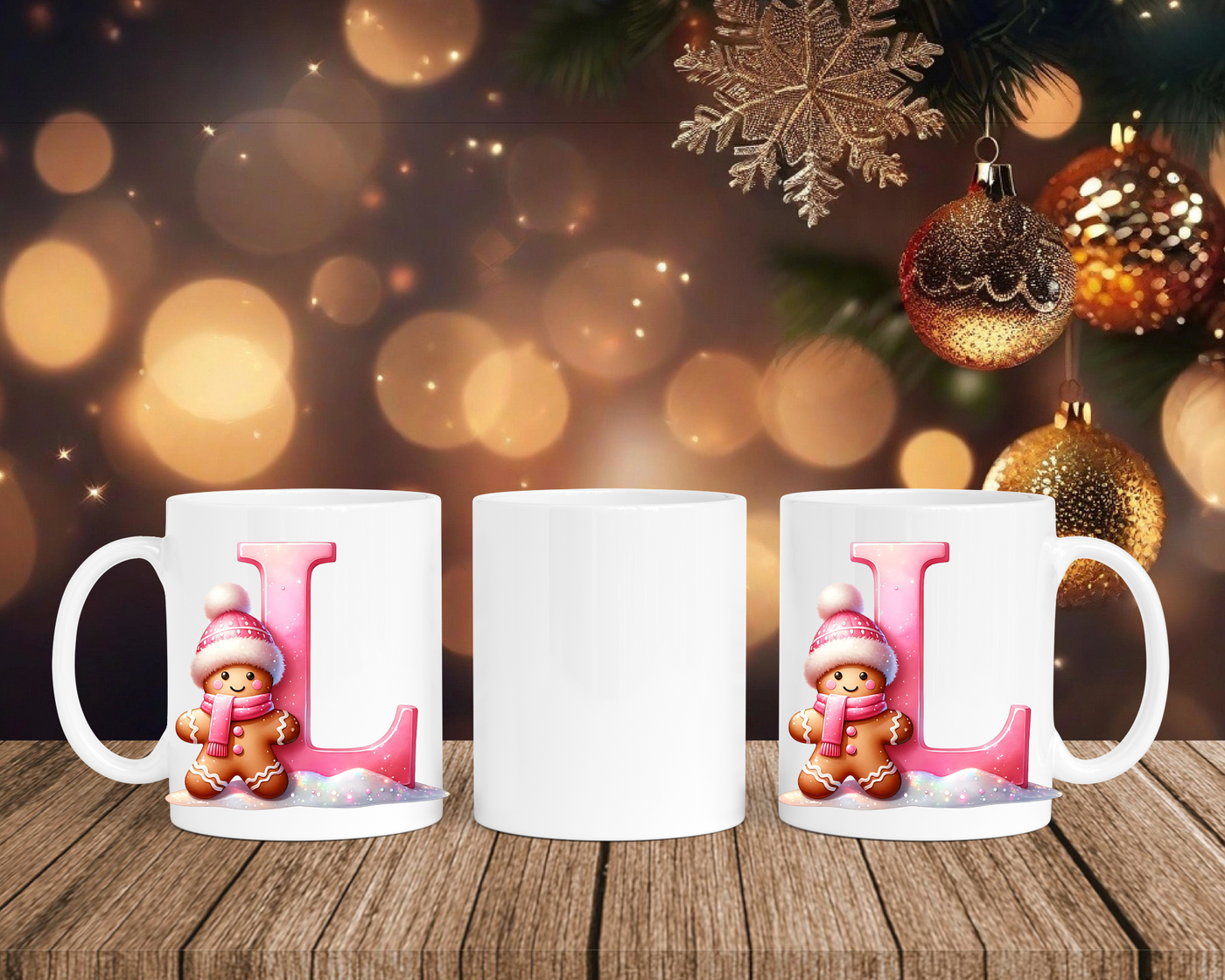 Personalisierte Keramik-Tasse in Weiß-mit Lebkuchen Pink-Alphabet & Namen