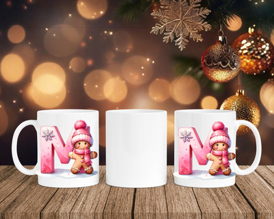 Personalisierte Keramik-Tasse in Weiß-mit Lebkuchen Pink-Alphabet & Namen