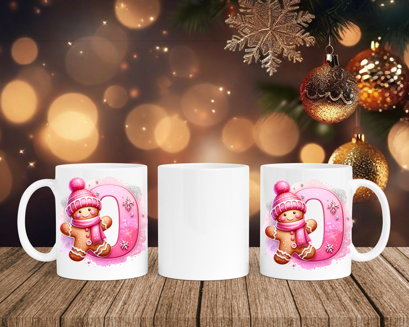 Personalisierte Keramik-Tasse in Weiß-mit Lebkuchen Pink-Alphabet & Namen
