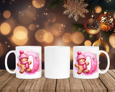 Personalisierte Keramik-Tasse in Weiß-mit Lebkuchen Pink-Alphabet & Namen