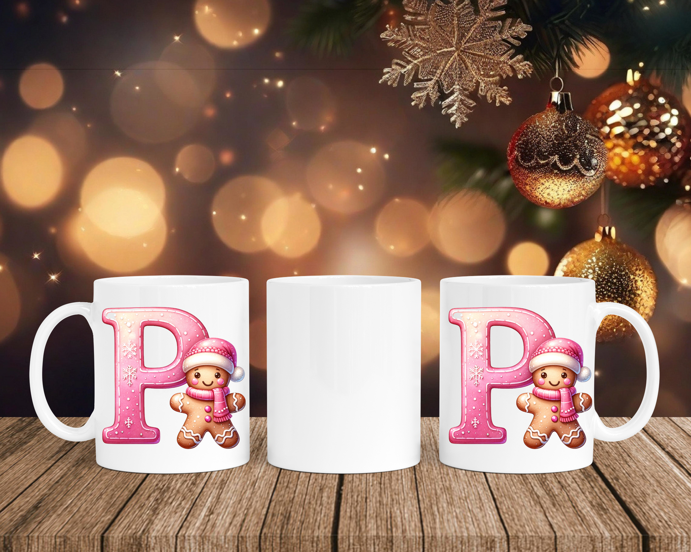 Personalisierte Keramik-Tasse in Weiß-mit Lebkuchen Pink-Alphabet & Namen