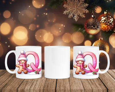Personalisierte Keramik-Tasse in Weiß-mit Lebkuchen Pink-Alphabet & Namen