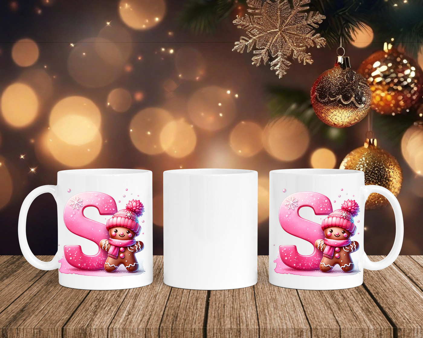 Personalisierte Keramik-Tasse in Weiß-mit Lebkuchen Pink-Alphabet & Namen