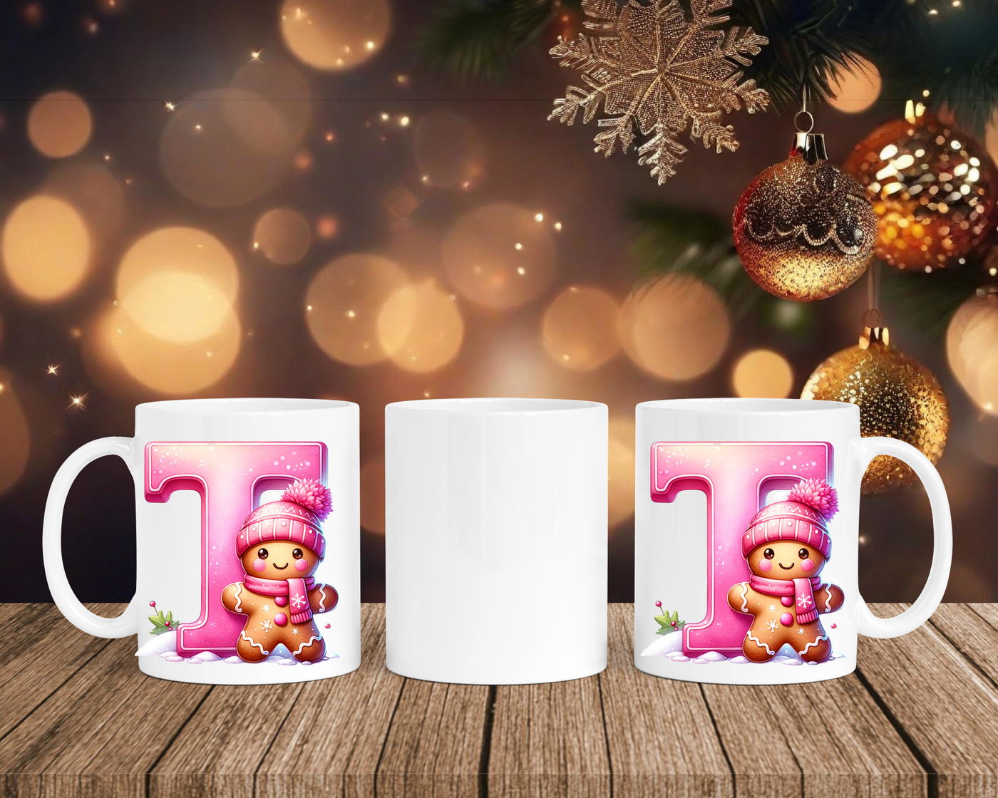 Personalisierte Keramik-Tasse in Weiß-mit Lebkuchen Pink-Alphabet & Namen