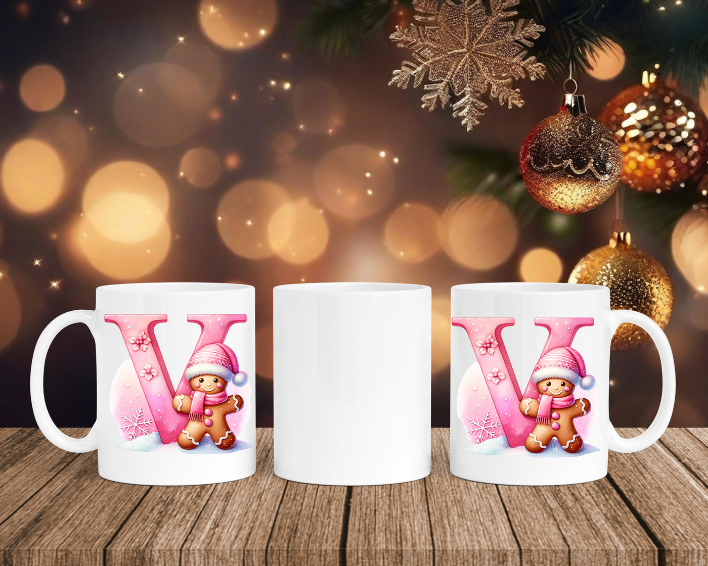 Personalisierte Keramik-Tasse in Weiß-mit Lebkuchen Pink-Alphabet & Namen