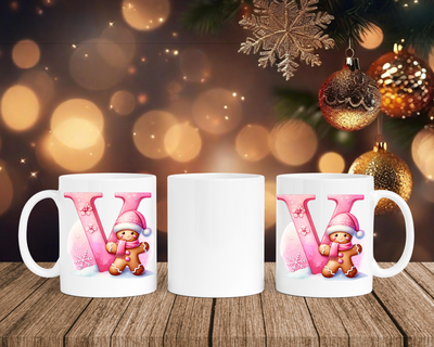 Personalisierte Keramik-Tasse in Weiß-mit Lebkuchen Pink-Alphabet & Namen