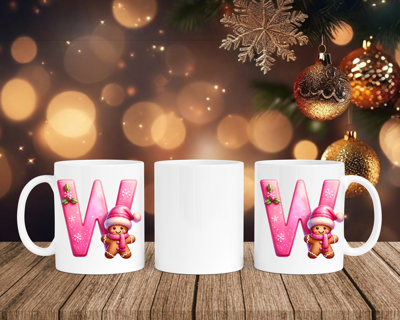 Personalisierte Keramik-Tasse in Weiß-mit Lebkuchen Pink-Alphabet & Namen