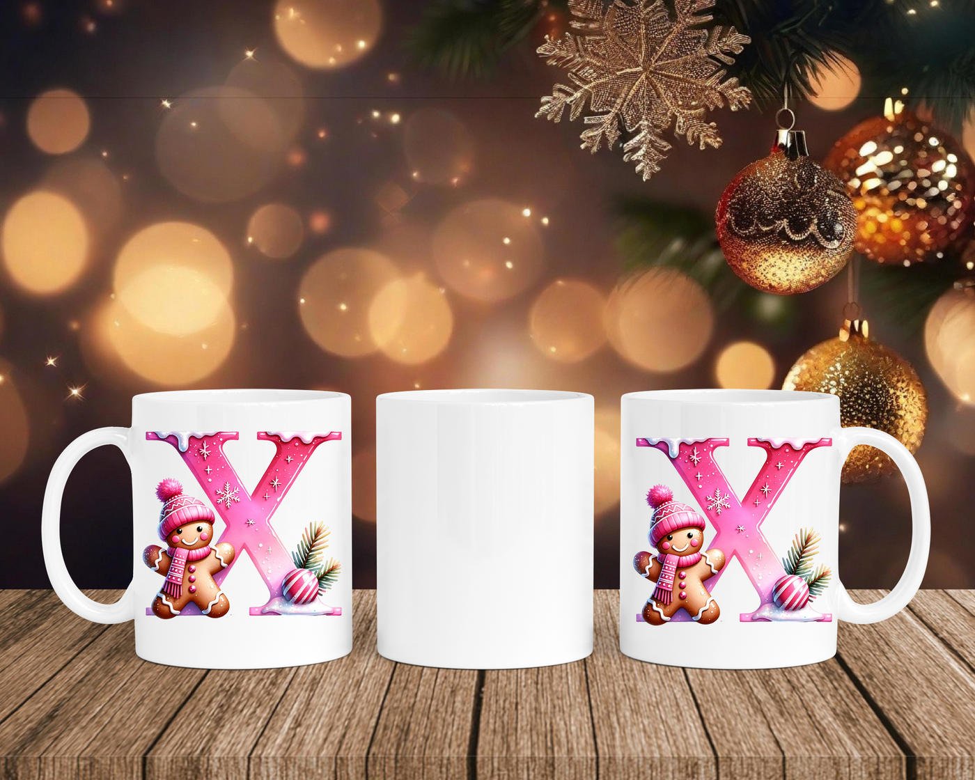 Personalisierte Keramik-Tasse in Weiß-mit Lebkuchen Pink-Alphabet & Namen