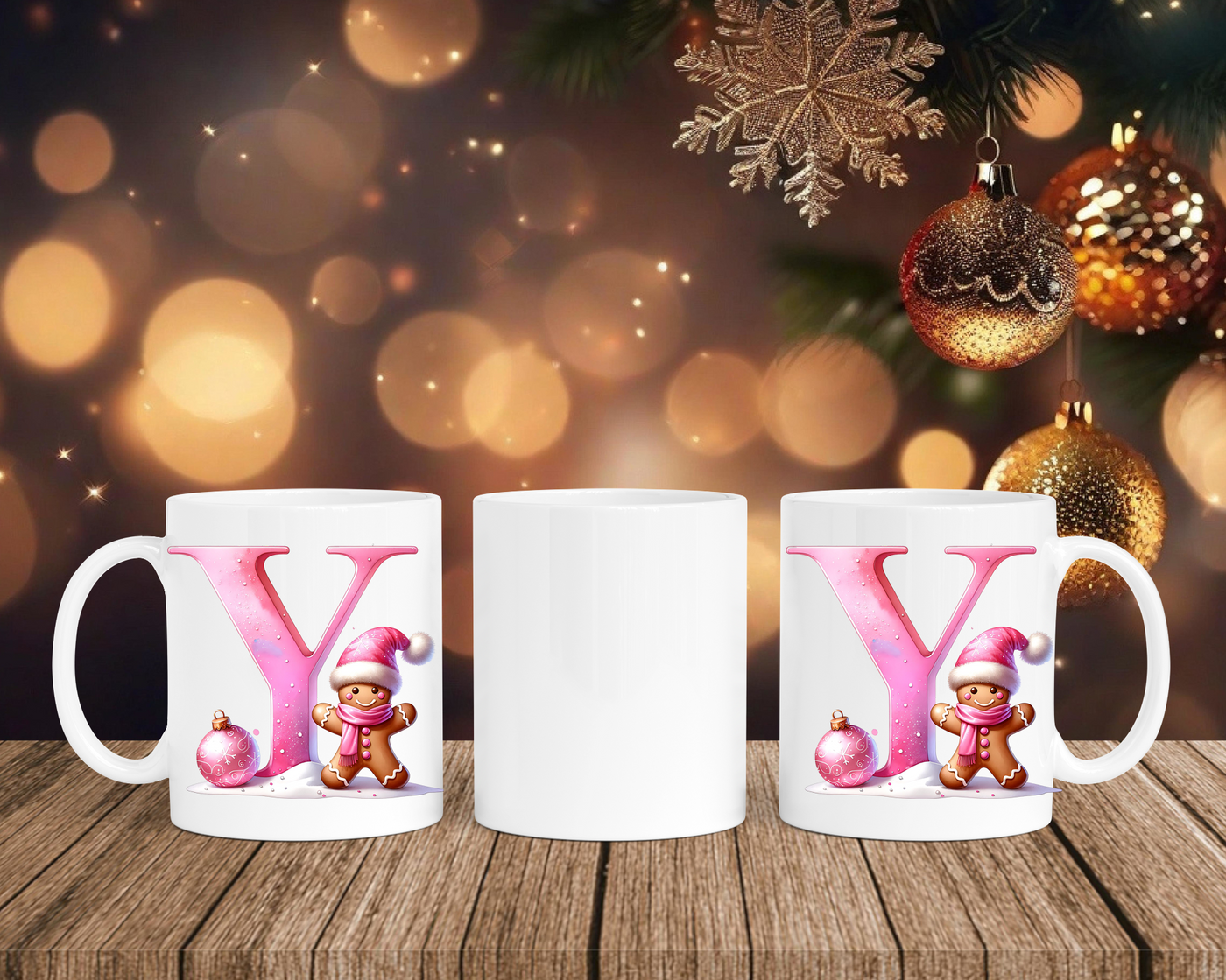 Personalisierte Keramik-Tasse in Weiß-mit Lebkuchen Pink-Alphabet & Namen