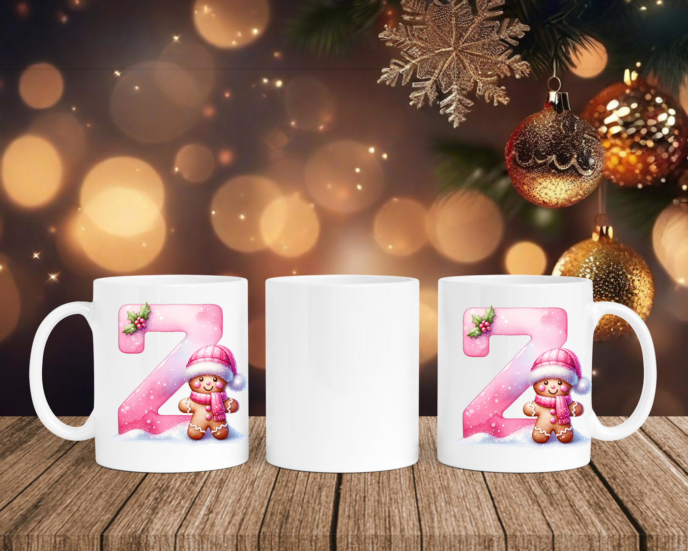 Personalisierte Keramik-Tasse in Weiß-mit Lebkuchen Pink-Alphabet & Namen