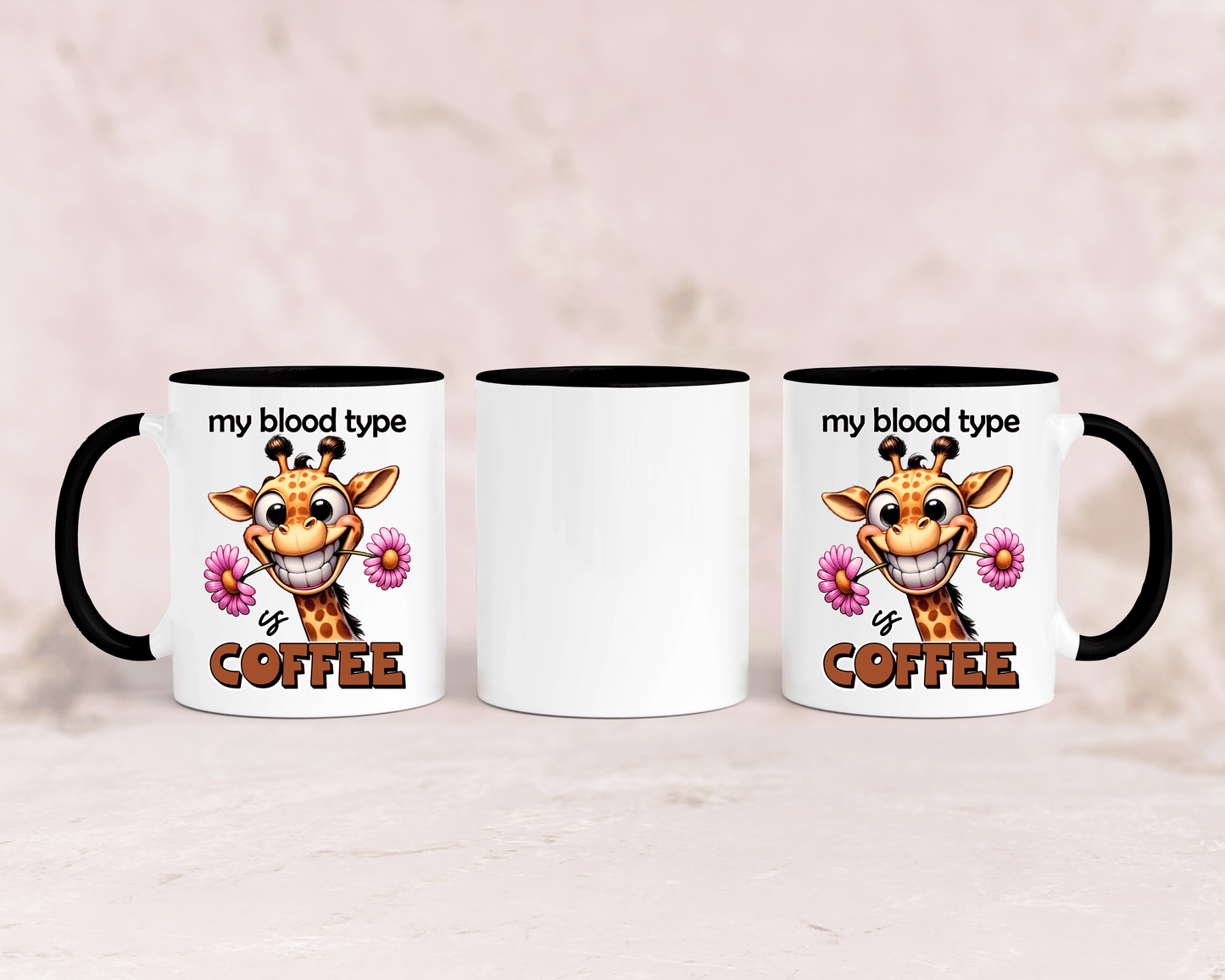 Tasse mit niedlicher Giraffe und dem Spruch My blood type is Coffee