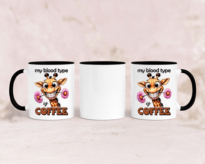 Tasse mit niedlicher Giraffe und dem Spruch My blood type is Coffee