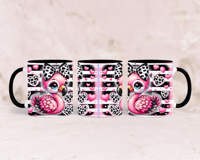 Tasse mit süßen Flamingo mit schwarzer Schleife