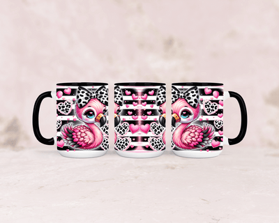 Tasse mit süßen Flamingo mit schwarzer Schleife