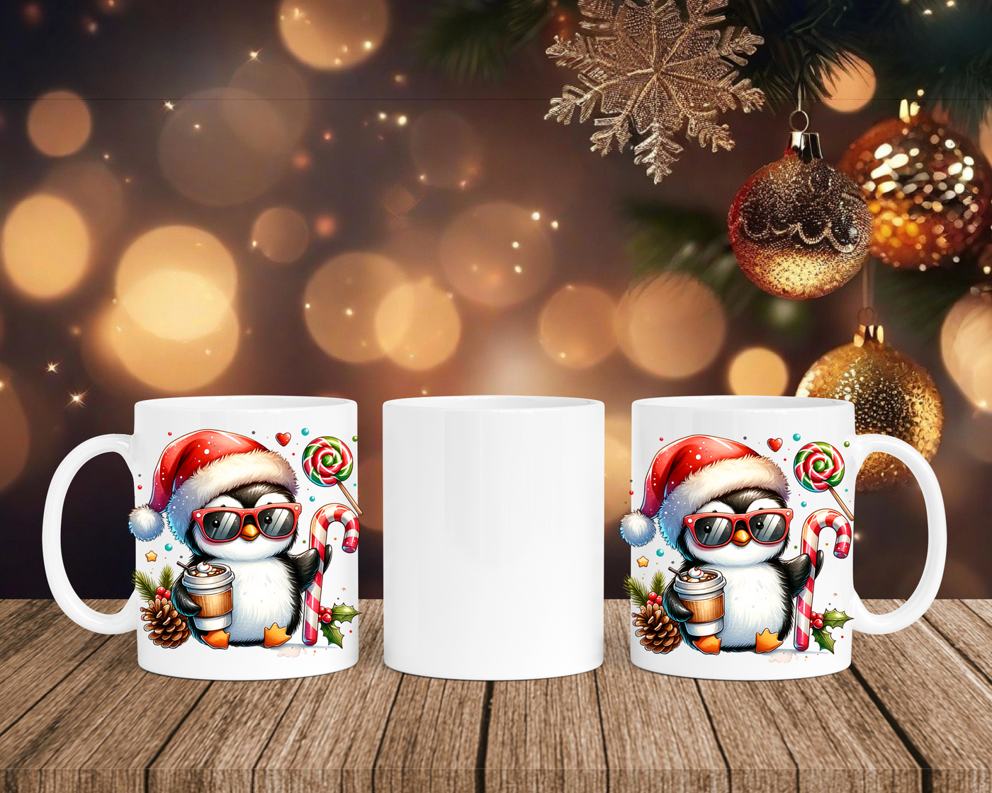 Christmas Pinguin - Tasse mit Bild – mit oder ohne Wunschname
