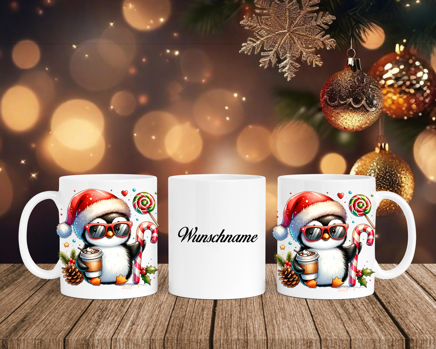 Christmas Pinguin - Tasse mit Bild – mit oder ohne Wunschname