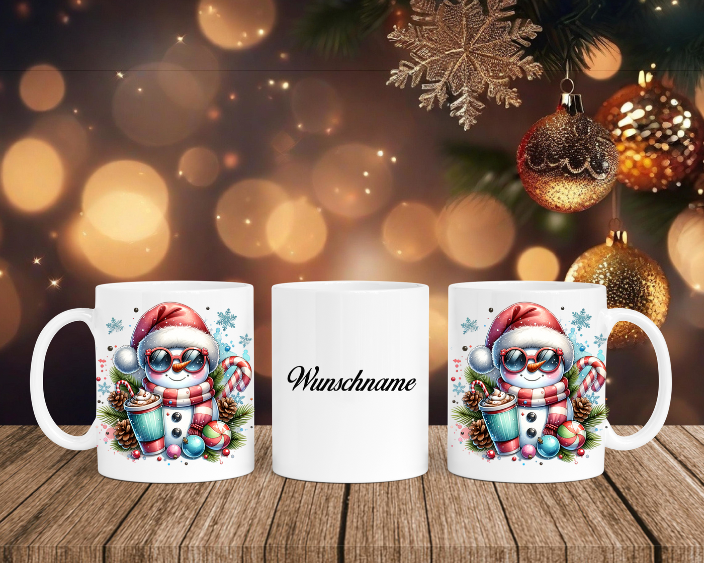 Christmas Schneemann - Tasse mit Bild – mit oder ohne Wunschname
