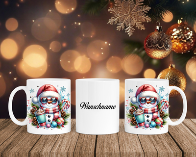 Christmas Schneemann - Tasse mit Bild – mit oder ohne Wunschname