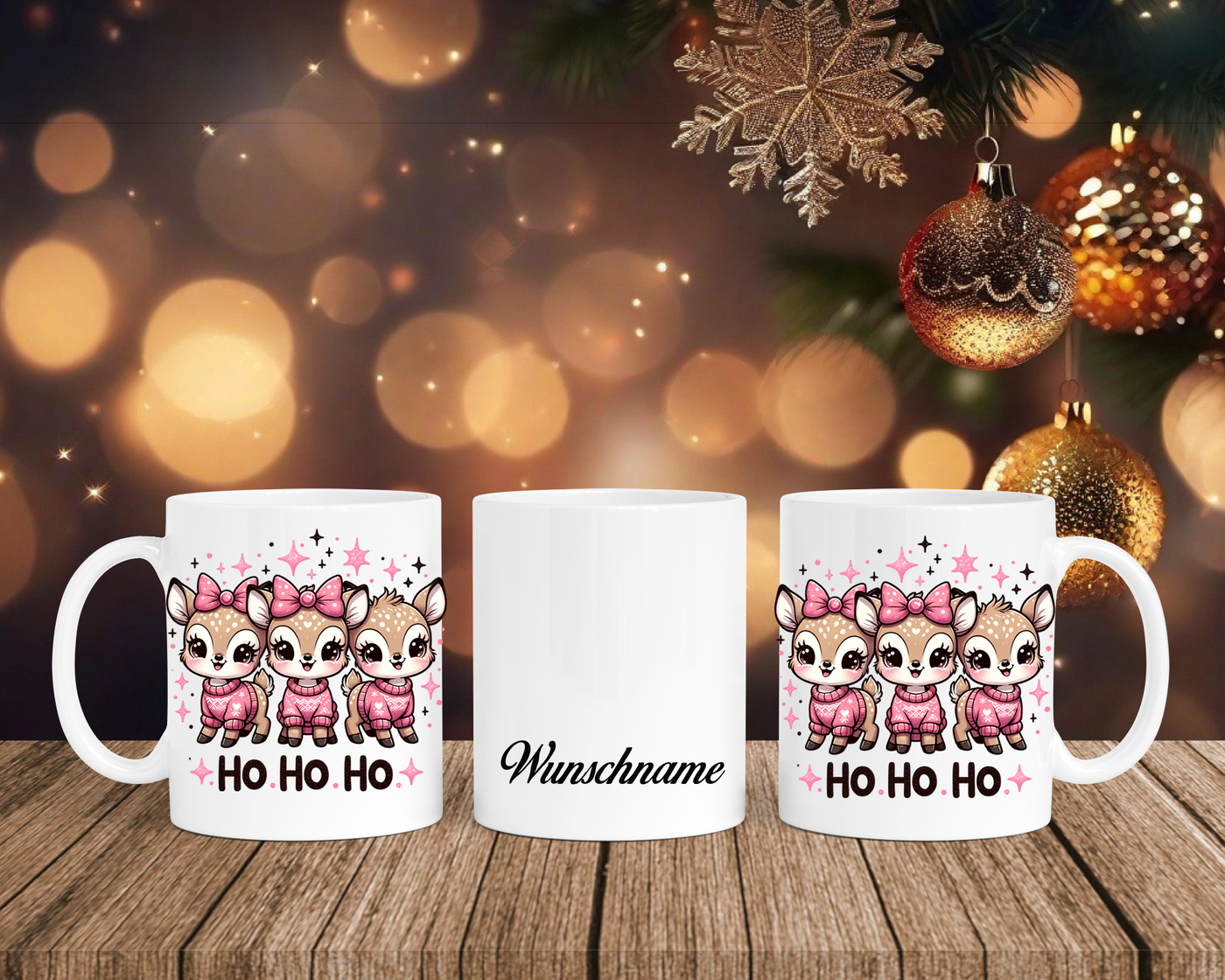 Christmas Renntiere mit Sterne - Tasse mit Bild – mit oder ohne Wunschname
