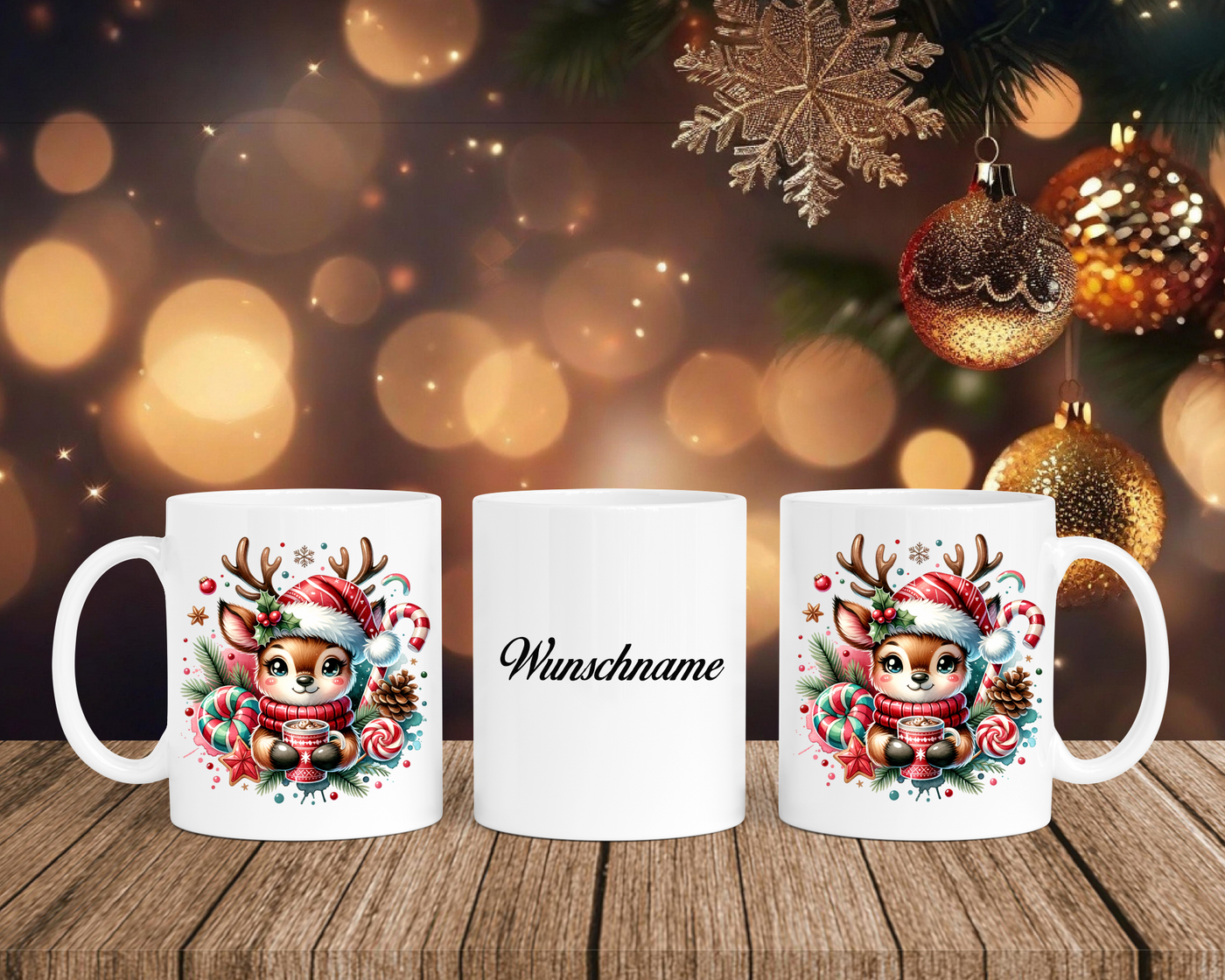 Christmas Süßes Reh - Tasse mit Bild – mit oder ohne Wunschname