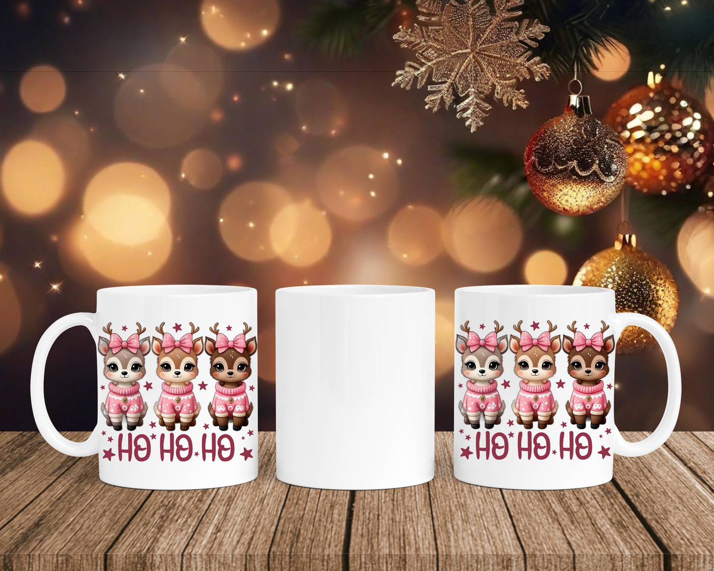 Christmas Renntiere mit Schleife - Tasse mit Bild – mit oder ohne Wunschname