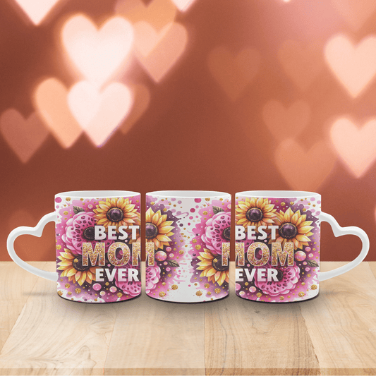 Tasse Weiß mit Herzhenkel und Spruch „Best Mom Ever“