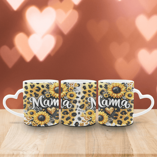 Tasse Weiß mit Herzhenkel  Mama ,Sonnenblume und Herzen 4