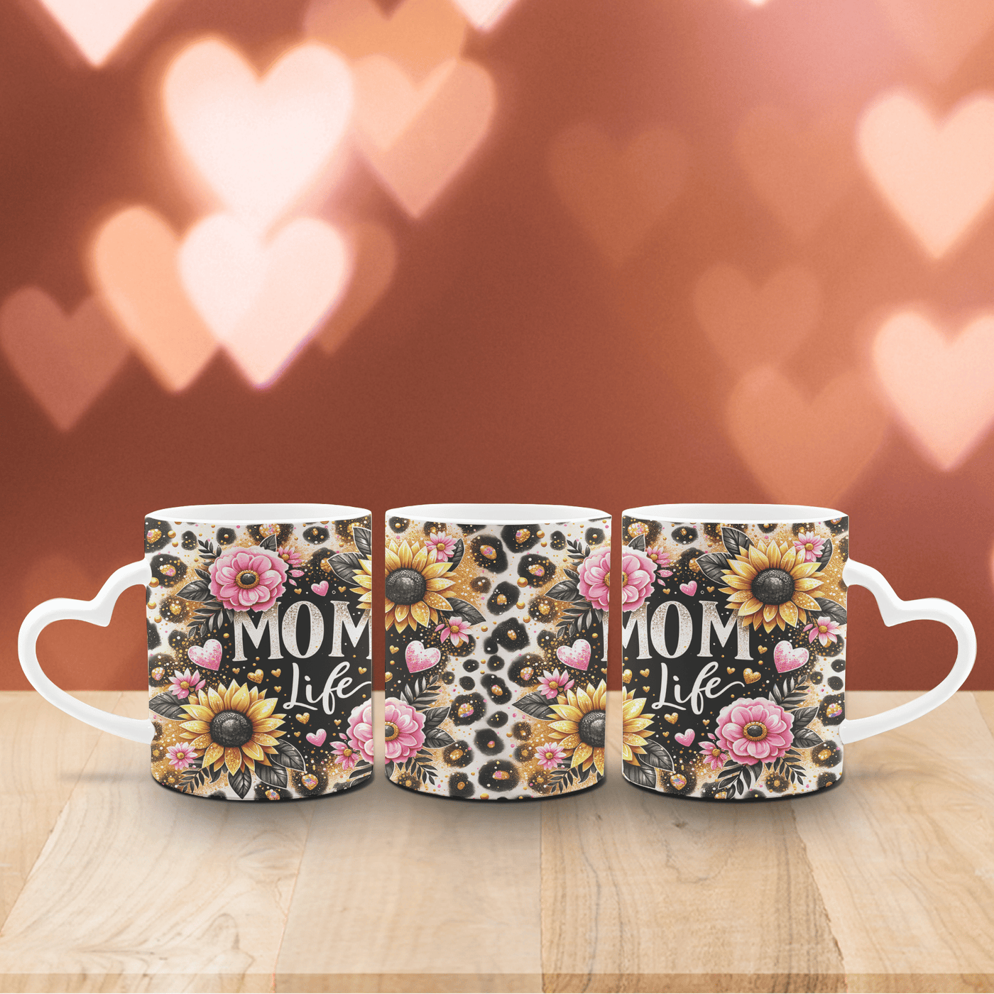 Tasse Weiß mit Herzhenkel Sonnenblume und Mom Life