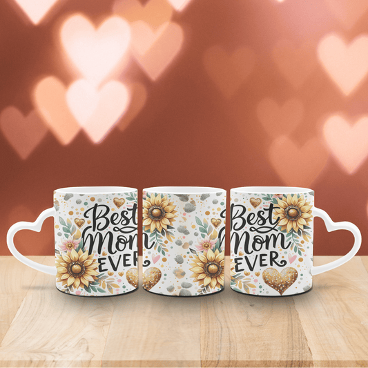 Tasse Weiß mit Herzhenkel mit  Spruch „Best Mom Ever“ 5