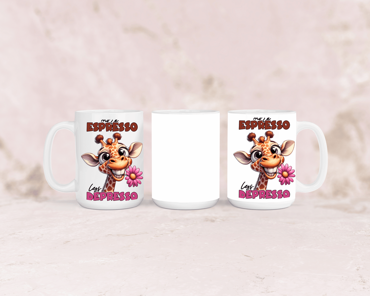 Tasse mit niedlicher Giraffe und dem Spruch „More Espresso“ – personalisierbar