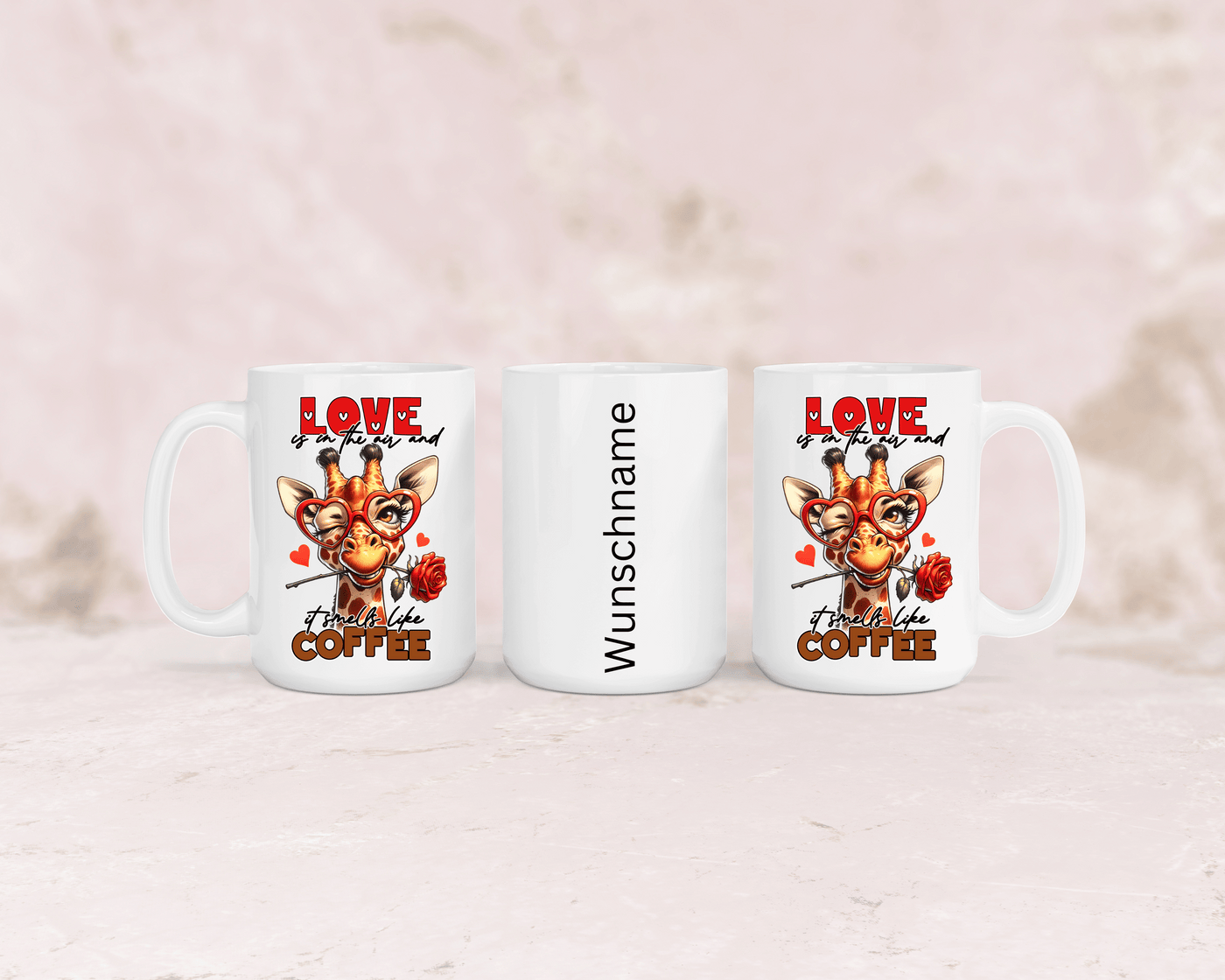 Tasse mit niedlicher Giraffe und dem Spruch „Love"