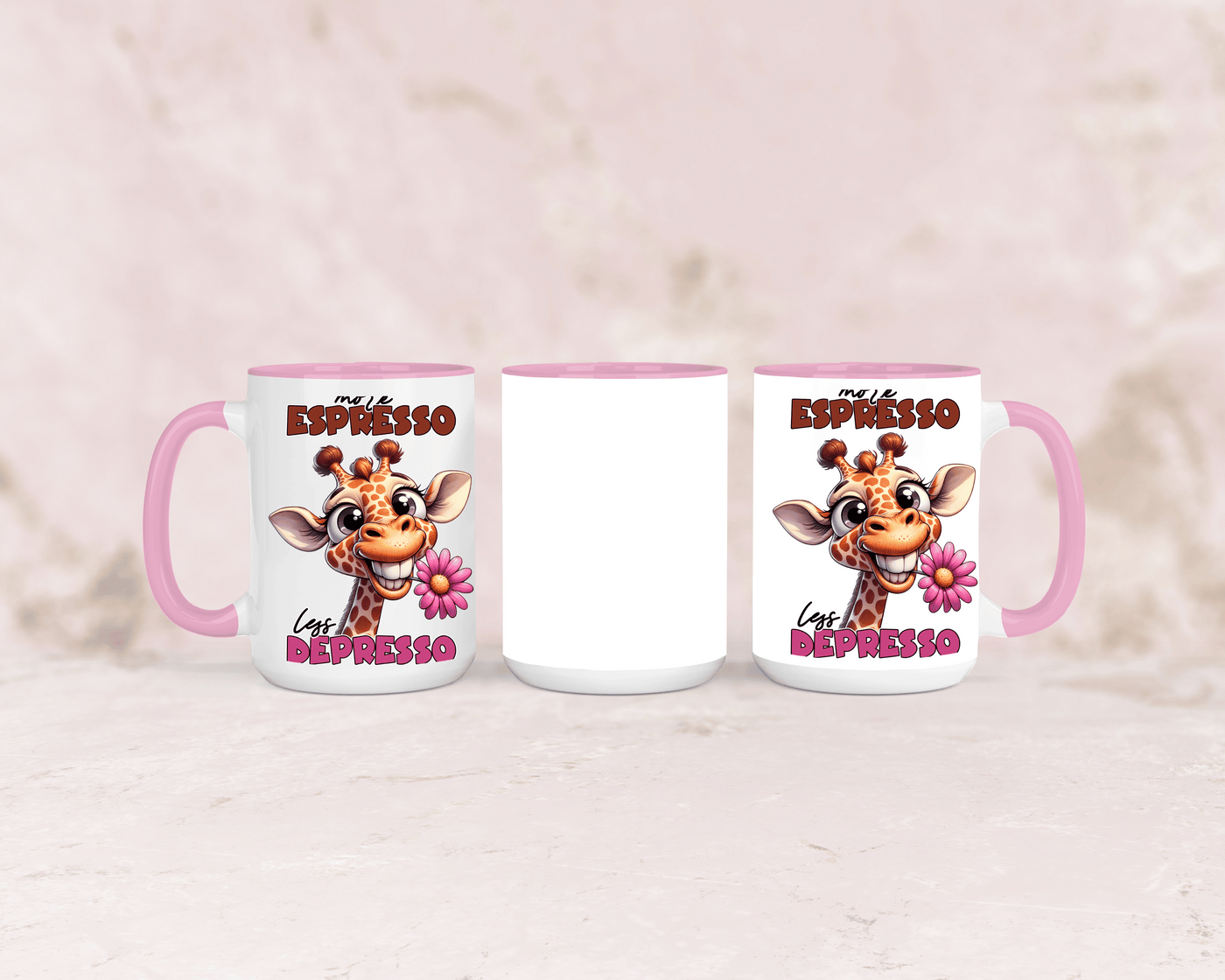 Tasse mit niedlicher Giraffe und dem Spruch „More Espresso“ – personalisierbar