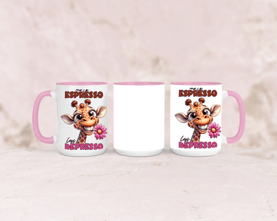 Tasse mit niedlicher Giraffe und dem Spruch „More Espresso“ – personalisierbar