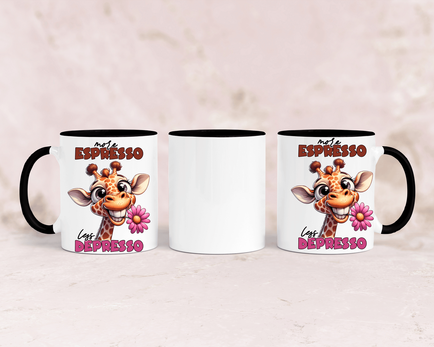 Tasse mit niedlicher Giraffe und dem Spruch „More Espresso“ – personalisierbar