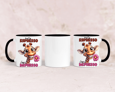 Tasse mit niedlicher Giraffe und dem Spruch „More Espresso“ – personalisierbar