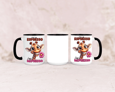 Tasse mit niedlicher Giraffe und dem Spruch „More Espresso“ – personalisierbar