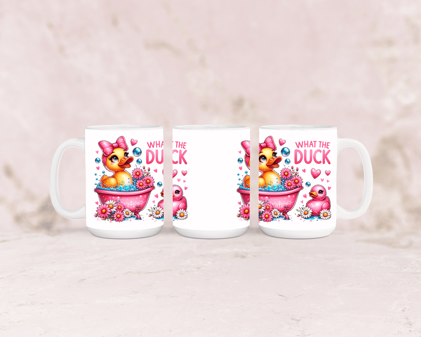 Tasse mit süßer Ente und lustigem Spruch „What the Duck“ – personalisierbar